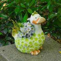 Duck Planter Decorative Duck Flower Pot Planter with Floral Pattern for Courtyard