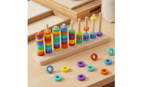 Counting Wooden Rainbow Loop Toss Toy Educational Wooden Stacking Rings Game Fine Motor Skills Rainbow Stacking Toy Hand-Eye Coordination