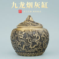 Brass Car Ashtray with Three-dimensional Relief, Chinese Style