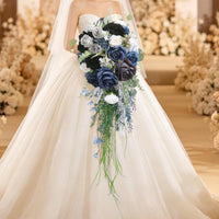 Cascading Bridal Bouquet Teardrop Artificial Rose Bouquet Trailing for Weddings