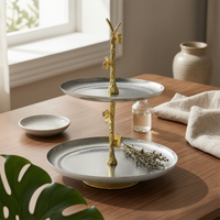 Fruit Tray with Stem Textured Serving Platter Stainless Steel for Dining Table