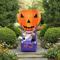 Outdoor Jack-O'-Lantern Balloon with Basket Lighted Pumpkin Inflatable with Ghost Illuminated Inflatable Hot Air Balloon Inflate for Homeowners, Party Hosts, Yard, Garden