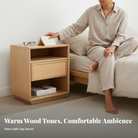 Rattan Drawer End Table sturdy Wood Nightstand Sturdy Construction for Guest Room