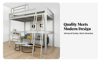 Space-Saving Metal Frame Loft Bed Safety Guardrail Metal Loft Bed Full-Length Guardrails Bedroom Furniture Heavy Duty for Students, Adults, Teens, Dormitory, Dorm Room, Small Apartment