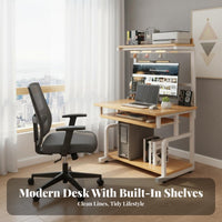 Compact Computer Desk with Hutch Multi-Layer Storage Gaming Desk with Shelves Modern Design Industrial Computer Table Spacious Desktop for Students, Adults, Teenagers, Bedroom, Dorm Room