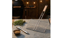 Stainless Steel Grill Basket with Wooden Handle Easy-Grip Cookware Portable Grills Reusable for Camping