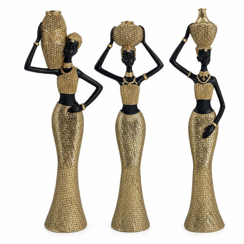 3 Pieces Resin Figurine African Woman Sculpture Elongated Form Fashion-Influenced Tabletop Art Pieces for Living Room