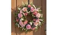 flower wreath Pink Rose and Blueberry Wreath Flower Garland for Wall Decor, Farmhouse, Wedding
