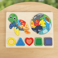 Smooth Wooden Puzzle with Geometric Shapes Bright Colors Wooden Shape Puzzle Preschool Shape Sorter Educational for Preschoolers, Playroom