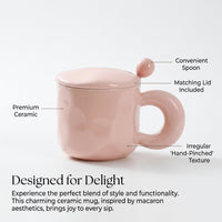 Macaron Ceramic Mug with Lid and Spoon, 400ml Pastel Color Tea for Girls, Large Coffee for Office and Home Use