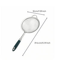Fine-Mesh Strainer Spoon Long Handle Round Mesh Skimmer Spoon Polished Finish Cooking Utensil