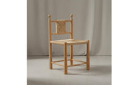 Wabi Sabi Look Woven Back Wooden Chair Handwoven Rattan Back Chair Fully Assembled for Guesthouse, Restaurant
