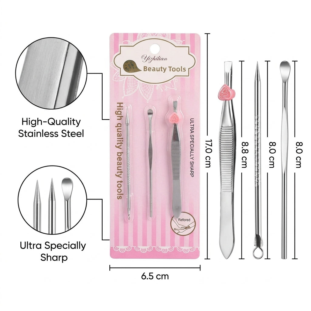 Eyebrow Shaping Tools for Women, Stainless Steel Grooming Tweezers with Slant Tip and Pointed Cosmetic Set for Blackhead Extraction, 15cm Mixed Color