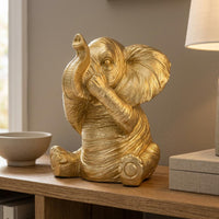Sitting Elephant Statue Resin Gold Elephant Figurine Rounded Feet