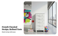 Princess & fashion Multi-Color Drawer Nightstand French Inspired Chest of Drawers Colorful Design Storage Cabinet Scalloped three-pronged for Young Women, Interior Decorators, Bedroom, Kids' Room, Entryway, Hallway