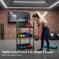Mobile Design Dumbbell Kettlebell Storage Stand Space-Saving Home Gym Storage Rack Large Capacity Rolling Fitness Equipment Rack Sturdy Steel Construction for Garage, Apartment
