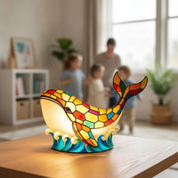 Cetacean Lamp with Undulating Base Wave-Themed Base-Themed Cetacean Night Light Stainedstained-Glass Look Ornament for Young Children