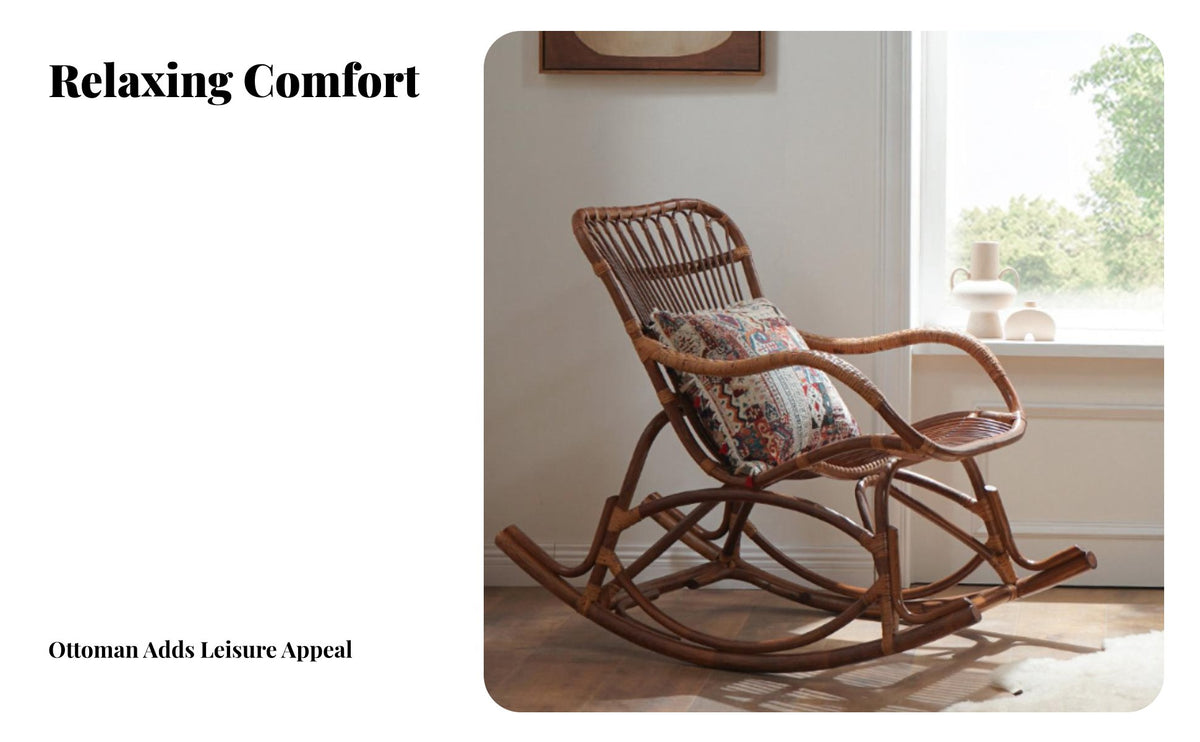 Vintage & design Woven Rocking Chair High spine Design Motion Lounger Thick Padded pad Indoor Furnishing for Seniors, homeowners, New Parents, Balcony, Living Room, Bedroom, book alcove alcove