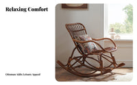 Vintage & design Woven Rocking Chair High spine Design Motion Lounger Thick Padded pad Indoor Furnishing for Seniors, homeowners, New Parents, Balcony, Living Room, Bedroom, book alcove alcove