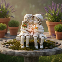 Boy and Girl on Bench Figurine Artisan-Crafted Look Resin Couple Ornament