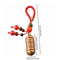 Gold-Tone Lacquered Brass Charm Bead-Like Cylindrical Charm Chinese-Character Style Text Brass Charm
