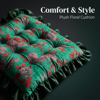 Floral Tatami Seat Cushion, Velvet Floral Ruffled Seat Cushion, Romantic Ruffled Window Seat Cushion - Image 2