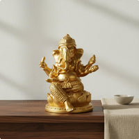 Lotus Base Ganesha Sculpture Thai Design Ganesha Idol Vintage Finish