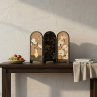Bird Pattern Decor Screen Chinese Design Desktop Folding Screen Retro Look
