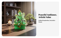 Auspicious Blessing Green Tara Statue Finely Detailed Tara Buddha Figurine Portable Size Resin Bodhisattva Statue Artistic Design for Meditation Practitioners, Collectors, Home Decorators, Desktop, Altar, Office, Living Room