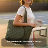 Quilted Sports Bag Large Capacity Pickleball Paddle Bag Badminton Racket Carrier Multiple Pockets Women's Sports Tote for Travel