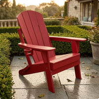 Folding Adirondack Chair Slatted Back Adirondack Chair with Cup Holders Outdoor Furniture Foldable Sturdy