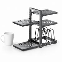Kitchen Rack, 5-Tier, Steel Rack, Powder Coated, Height Adjustable, Pot Lid Storage, Under Counter Storage