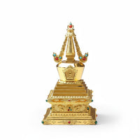 Tibetan Buddhist Stupa Alloy Construction Golden Pagoda Statue Jewel Inlaid