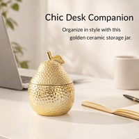 Home Decoration Ceramic Storage Jars with Lids for Coffee Table Display, Gold Electroplated Fruit Shaped Porcelain for Kitchen Countertop