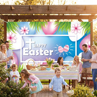 Spring Easter Backdrop Happy Easter Decorations Banner Egg Background Spring Party Decorations for Outside Home Photo Props