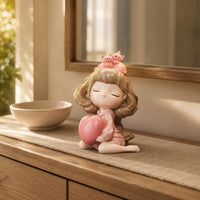 Girl Piggy Bank Desktop Ornament Decor Statue Pink Finish for Children, Friends