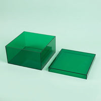 Acrylic Container with Lid, Square Shape Green Design, Storage Boxes for Shelves and for Food with for Collectors and Colored Display for Gifts