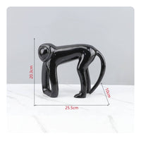 Abstract Monkey Sculpture Glossy Black Resin Monkey Figurine Hollowed Front