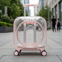 Transparent Rolling Pet Carrier Hard Shell Pet Carrier with Wheels Ventilated Telescopic for Travelers, Travel, Vet Visits, Park Walks