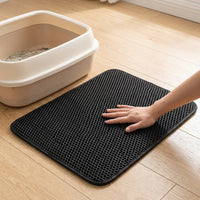 Cat Litter Mat with Double Layer Design, Washable Honeycomb Hole EVA Foam Pad, Easy Clean Trapping Surface for Indoor Kitten Supplies, Large Grey