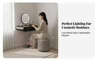 Minimalist and aesthetic Narrow Vanity with Round Mirror Modern visual appeal Makeup Table Space-Saving Design Bedroom Furniture Single Drawer Storage for Apartment Dwellers, Women, Teens, Small areas, Dorm Room, walk-through Closet