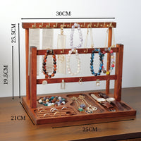 Wooden Jewelry Display Stand Three-Tier Jewelry Holder with Hooks Countertop Necklace Holder with Hooks Open-Frame for Boutiques, Vendors, Vanity, Craft Fairs, Market Stalls