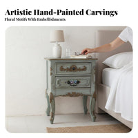 Mediterranean Design Farmhouse Nightstand Distressed Finish Louvered Door End Table Vintage & design Bedroom Furniture Ample Storage for homeowners, Interior Decorators, Adults, Guest Room, Hallway