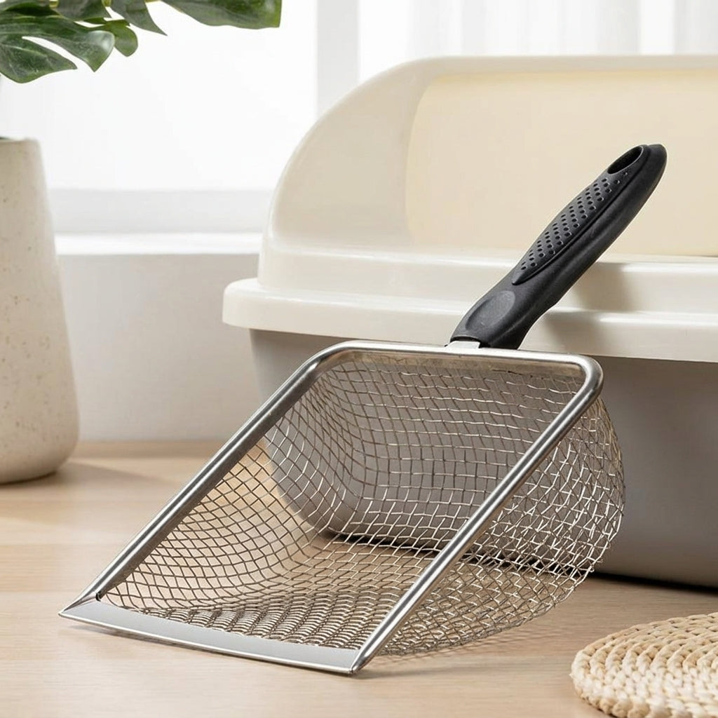 Cat Litter Sifter with 2.8mm and 3.8mm Holes, Stainless Steel Handle Scooper Cat Tool, Shallow Design Litter Scooper for Daily Box Cleaning