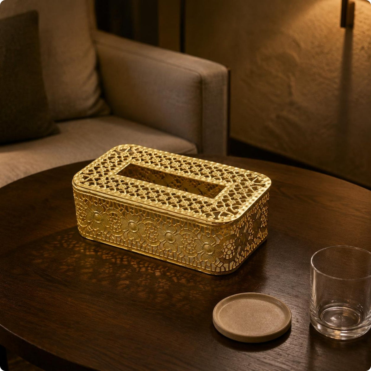 Gold Metal Tissue Box Cover Rectangular Gold Tissue Box Cover Rust-Resistant