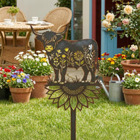 Highland Cow Stake Sign Weathered Finish Highland Cow Stake Floral Design
