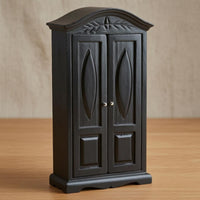 1/12 Scale Wardrobe Black Wooden Dollhouse Wardrobe Carved Top for Dollhouses