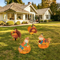 Thanksgiving Turkey Pumpkin Stack Abstract Lawn Decoration Outdoor Garden Metal Stake