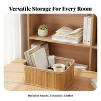 Bamboo Weave Basket Woven Desktop Storage Bin Versatile Desktop Organizer Box for Bedroom, Washroom