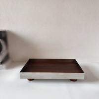 Tray with Wood Interior Polished Stainless Steel Tray Modern for Coffee Table